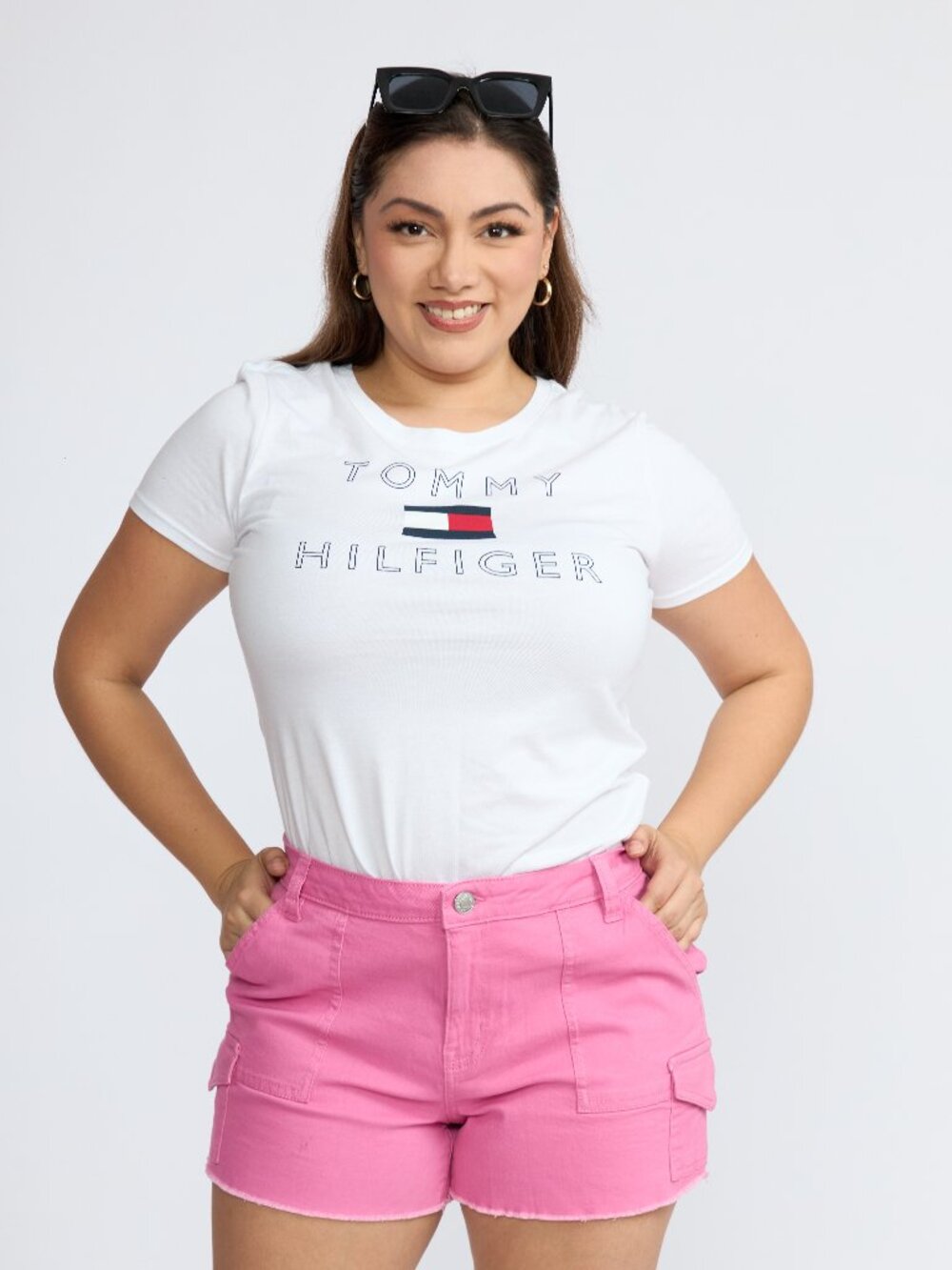 Tommy Hilfiger Women’s White Logo T-Shirt, Crew Neck Short Sleeve Tee